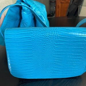 Nasty Gal Faux Leather Croc Shoulder Bag - Blue
